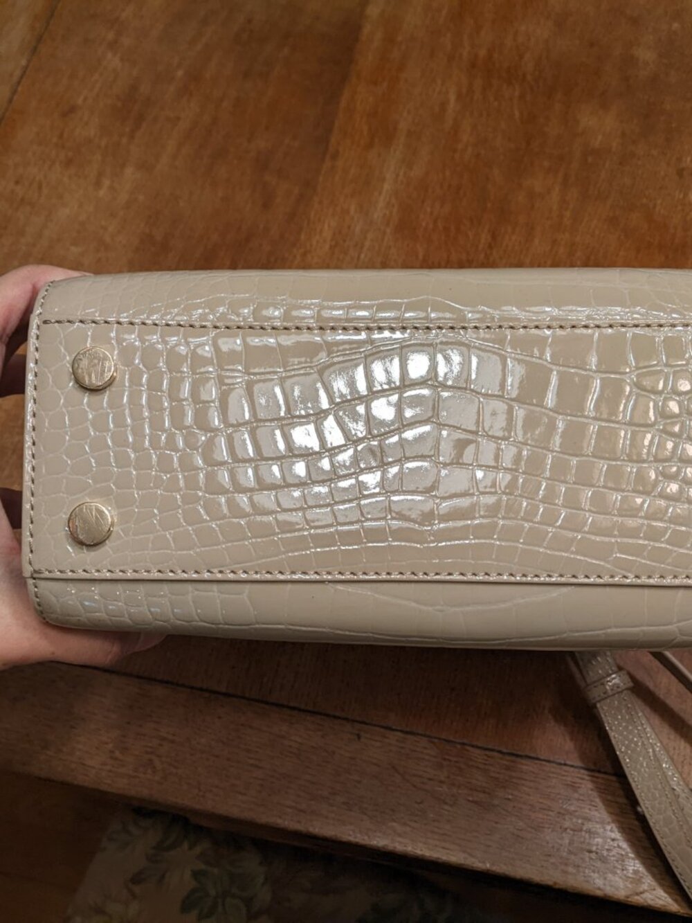 Aspinal of London Mayfair Large Bag Handbag Soft Taupe Patent Croc Beige WOO OWO - Picture 12 of 12